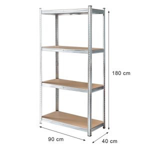 Regał magazynowy Mega-M BASIC H-180 cm L-90 cm G-40 cm 4 półki z MDF 4 mm 175 kg ocynk