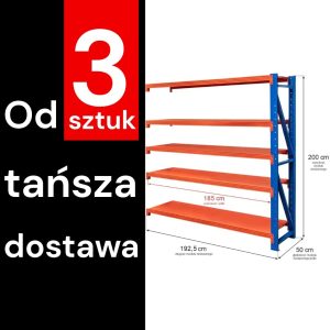 Regał metalowy magazynowy 5-półkowy Mega-M FORTIS LIGHT H-200 cm L-192,5 cm G-60 cm moduł dostawny WYSYŁKA PALETOWA