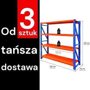 Regał metalowy magazynowy 4-półkowy Mega-M FORTIS LIGHT H-200 cm L-200 cm G-50 cm moduł bazowy WYSYŁKA PALETOWA