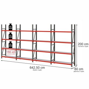Regał magazynowy 16-półkowy Mega-M FORTIS H-200 cm L-642.5 cm G-60 cm