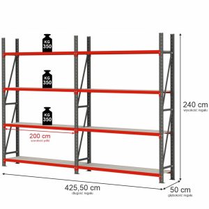 Regał magazynowy 8-półkowy Mega-M FORTIS H-240 cm L-425.5 cm G-50 cm