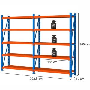 Regał magazynowy 10-półkowy Mega-M FORTIS LIGHT H-200 cm L-392.5 cm G-50 cm