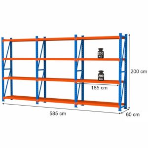 Regał magazynowy 12-półkowy Mega-M FORTIS LIGHT H-200 cm L-585 cm G-60 cm