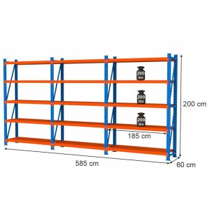 Regał magazynowy 15-półkowy Mega-M FORTIS LIGHT H-200 cm L-585 cm G-60 cm