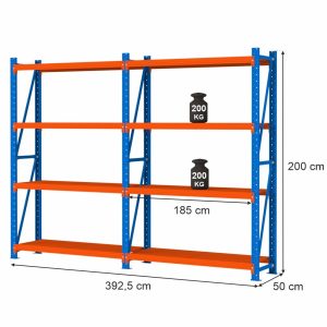 Regał magazynowy 8-półkowy Mega-M FORTIS LIGHT H-200 cm L-392.5 cm G-50 cm