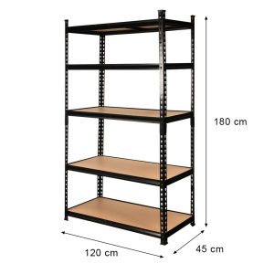 Regał magazynowy Mega-M PRO LOFT H-180 cm L-120 cm G-45 cm 5 półek z MDF 6.2 mm 275 kg czarny