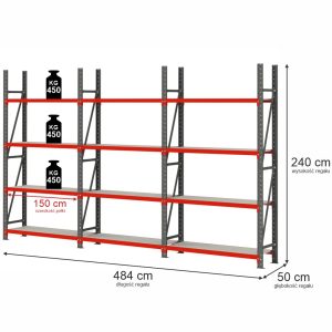 Regał magazynowy 12-półkowy Mega-M FORTIS H-240 cm L-484 cm G-50 cm