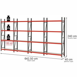 Regał magazynowy 16-półkowy Mega-M FORTIS H-240 cm L-642.5 cm G-40 cm