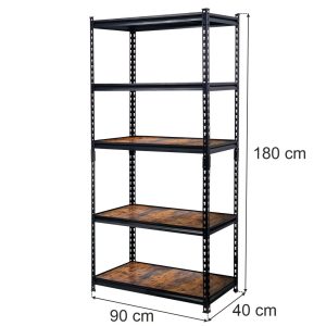 Regał magazynowy Mega-M PRO LOFT  H-180 cm L-90 cm G-40 cm 5 półek z MDF 6.2 mm okleina drewno 275 kg czarny