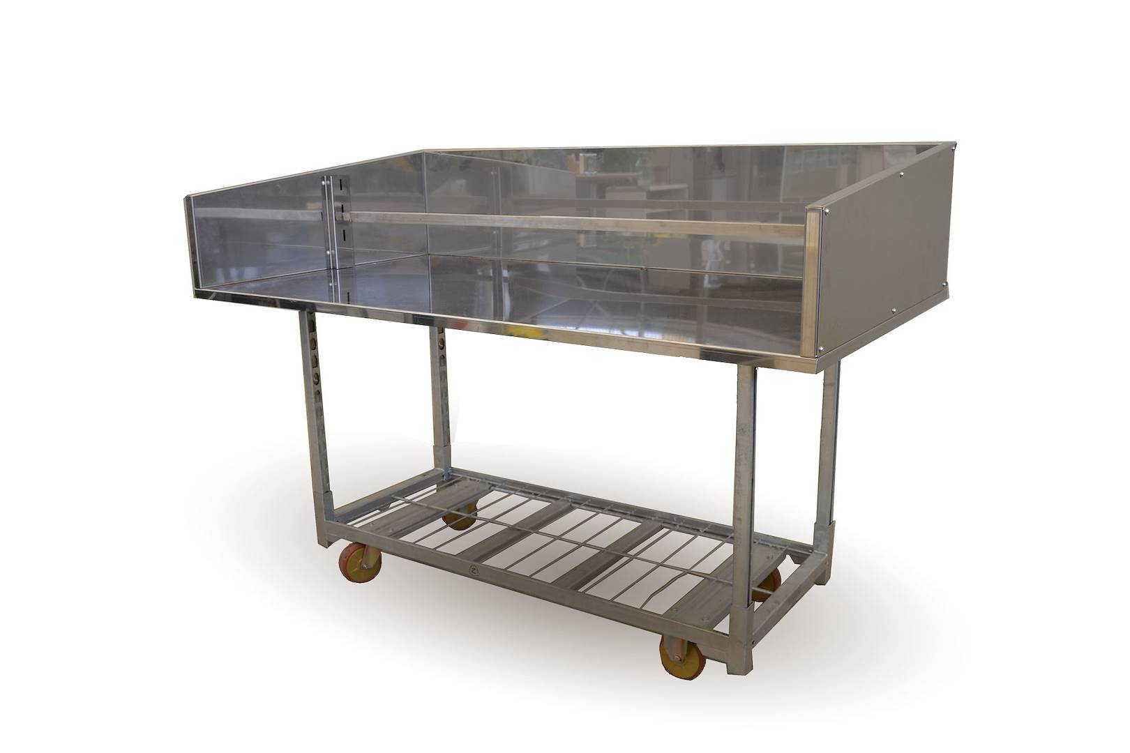 banco-da-rinvaso-in-acciaio-con-carrello-dc-a-griglia-495155-578954-578960 Stalowy stół roboczy
