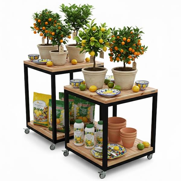 tavoliespositivisuruoteambb-592330 Stół z dwiema drewnianymi półkami na kółkach